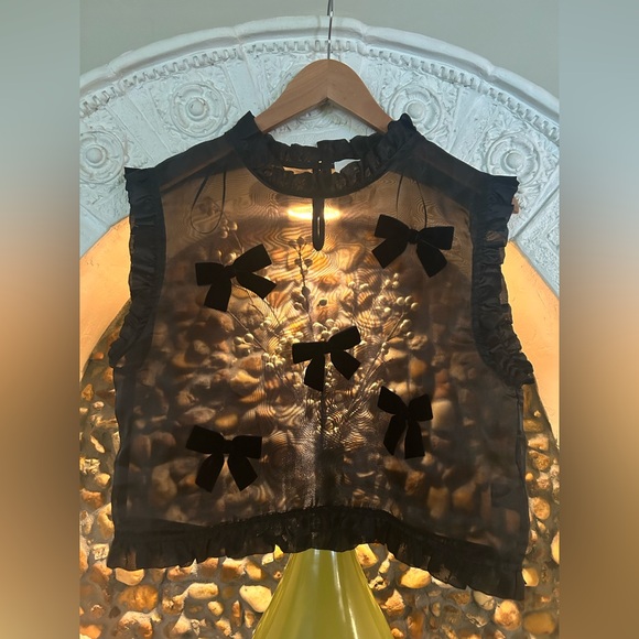 Mable Black Sheer Bow-Accent Top - Picture 6 of 13